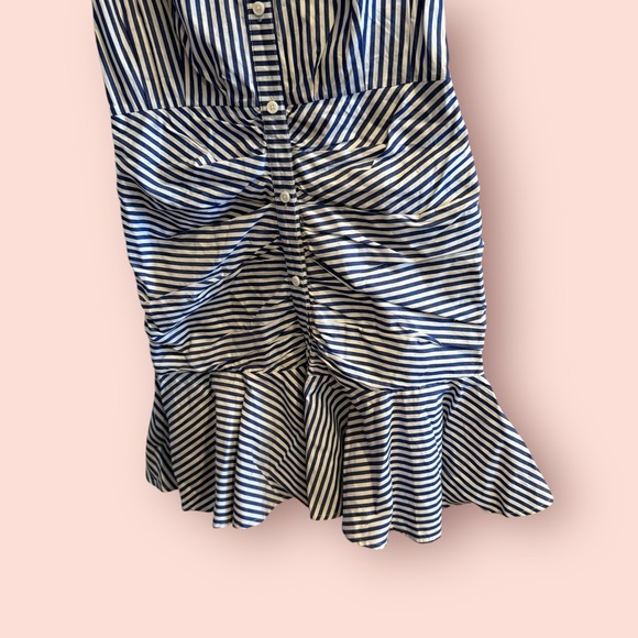 Veronica Beard Striped Ruched Shirt Dress Blue White Cotton - Picture 4 of 8